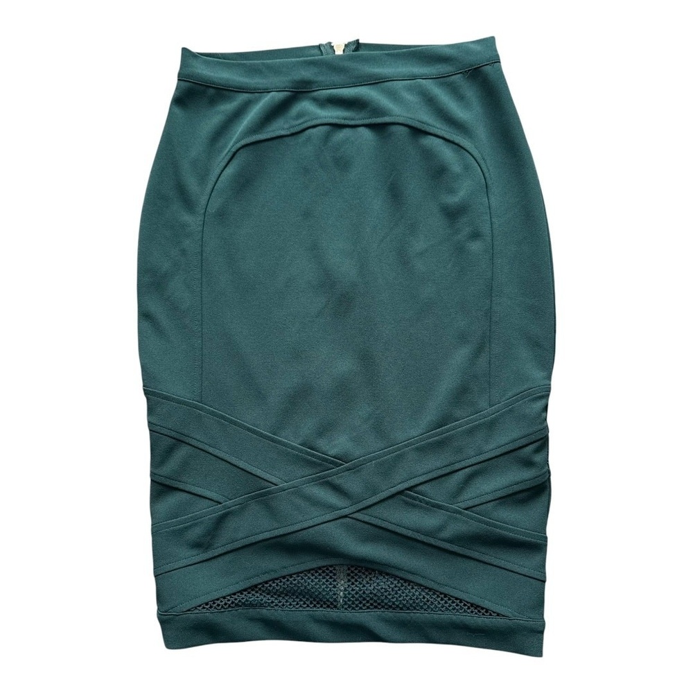 CQ by CQ Womens Pencil Skirt Green Mesh Panel Solid S